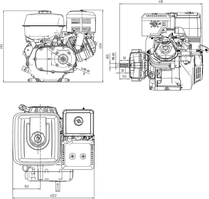 Produktbild Wiltec XPOtool GK270 Benzinmotor 5kW (9 PS) Ölbadkupplung 25mm Welle Seilzugstart Kart