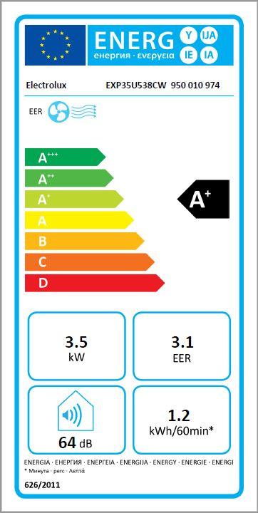 Energie-Label Electrolux Chill Flex Pro (50 m², 12800 BTU/h)