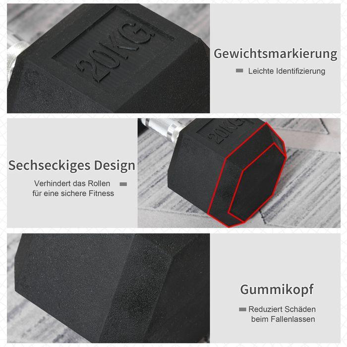 Produktbild Swisshandel24 Hexagon Kurzhantel Gusseisen Hantel Gummi-Hantel Griff gerändelt Gewichte Metall Gummi schwarz 1 x 2 (1 x 20 kg)