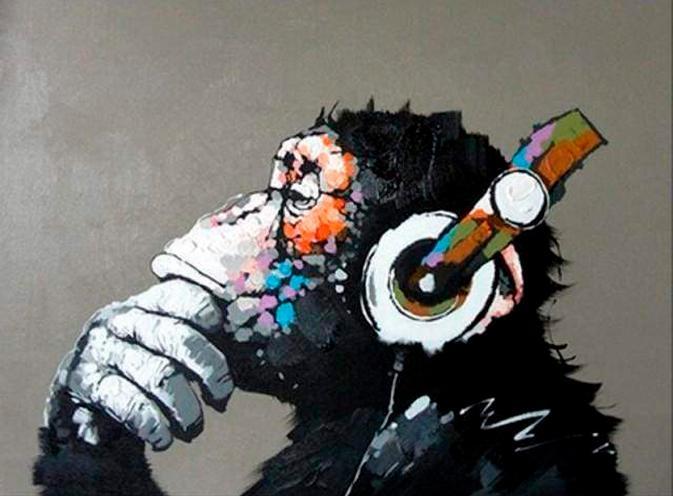 Image du produit Figured'Art Peinture par numéros "Singe avec écouteurs" 40 x 50 cm, sur châssis