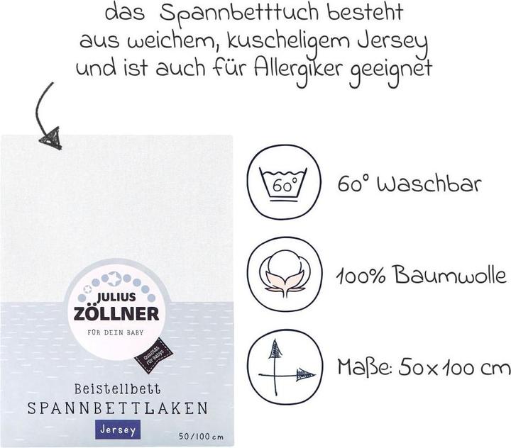 Actual product image Julius Zöllner Jersey fitted sheet for the co-sleeper 50x100cm, white (50 x 100 cm)