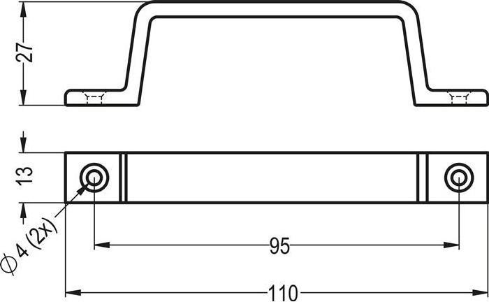 Productafbeelding Hermeta Handgreep 420 Uitsteeksel 27 mm Lengte 110 mm Breedte 13 mm Aluminium zilver geanodiseerd Aantal