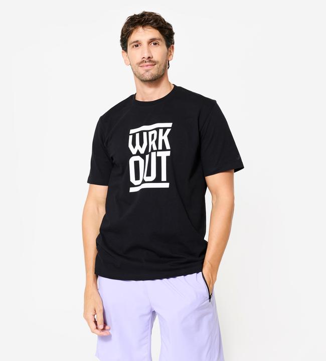 Image du produit Domyos T-shirt de fitness regular en coton homme, noir ultra (M)