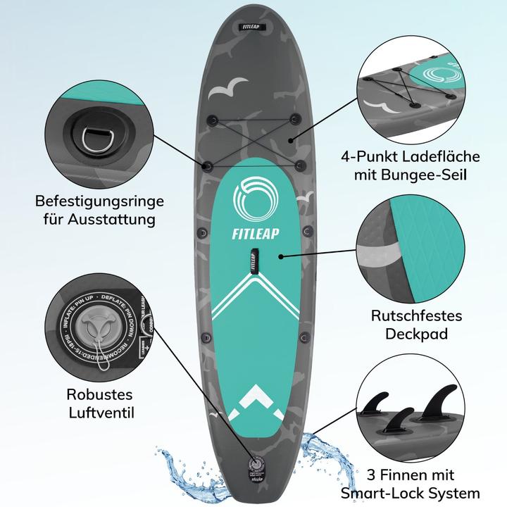 Actual product image Fitleap Premium Stand Up Paddle Board aufblasbar - SUP Board Set mit Hochdruckpumpe, verstellbar… (10'5")