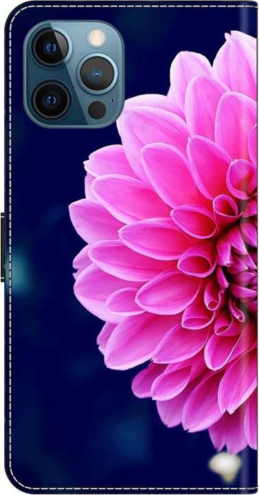Produktbild Art iPhone 15 Pro Buch Etui Tasche mit Kartenfach Pinke Blume (Apple iPhone 15 Pro)