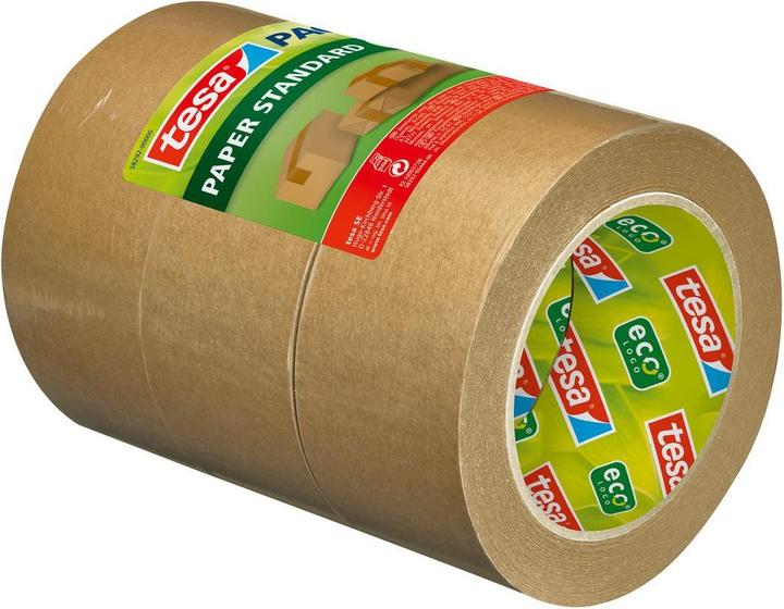 Actual product image tesa 3x tesapack PAPER STANDARD packaging tape - 56 % bio-based material - recycling-friendly (50 mm)