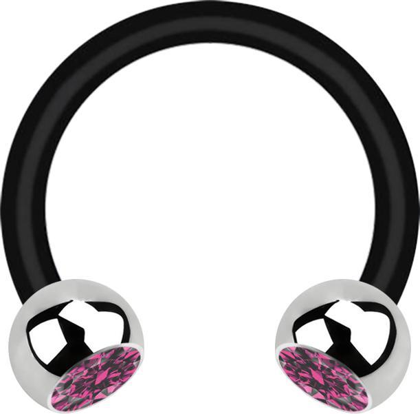 Immagine prodotto Star Piercing Micro Circular Barbell nero con due sfere argento cristallo rosa (senza ottone, Bioflex, Acciaio chirurgico 316L)