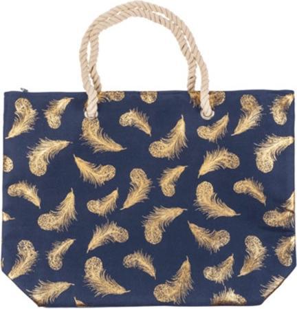Image du produit Bekos Shopper bleu avec plumes dorées et poignées en cordon