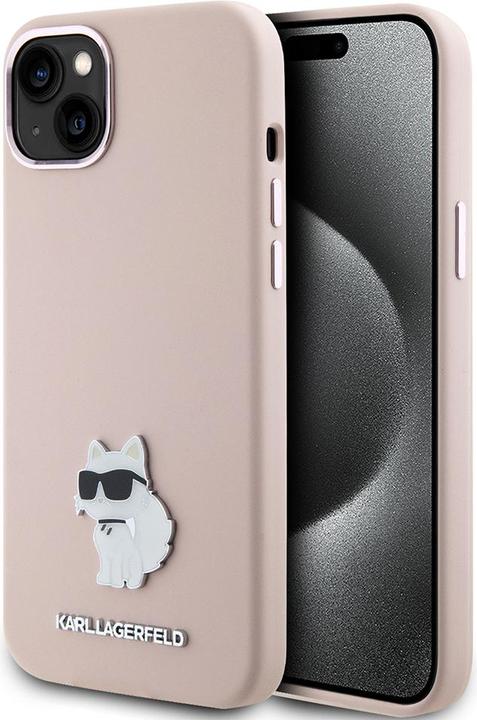 Karl Lagerfeld KLHCP15SSMHCNPP iPhone 15 6.1" różowy/pink Silicone Choupette Metal Pin (Apple iPhone 13, Apple iPhone 14, Apple iPhone 15)
