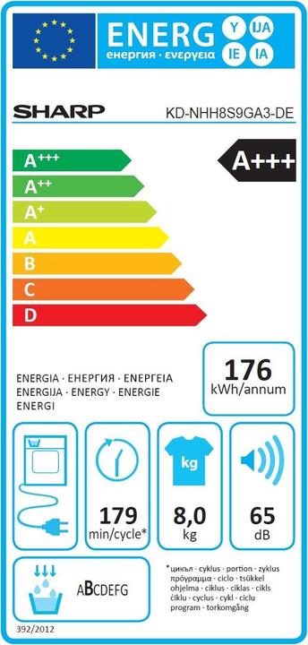 Energie-Label Sharp KD-NHH8S9GA3-DE (8 kg, Rechts)