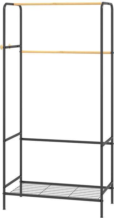 Produktbild Swisshandel24 Kleiderständer, 2 Kleiderstangen, Ablage & Haken, Bambus/Stahl, Schwarz