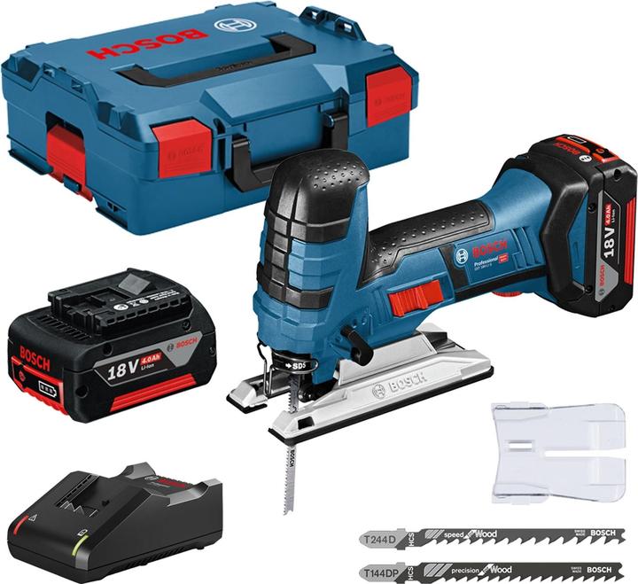Jigsaw, 2x batteria 18V4Ah, Caricatore, Lama per seghetto alternativo