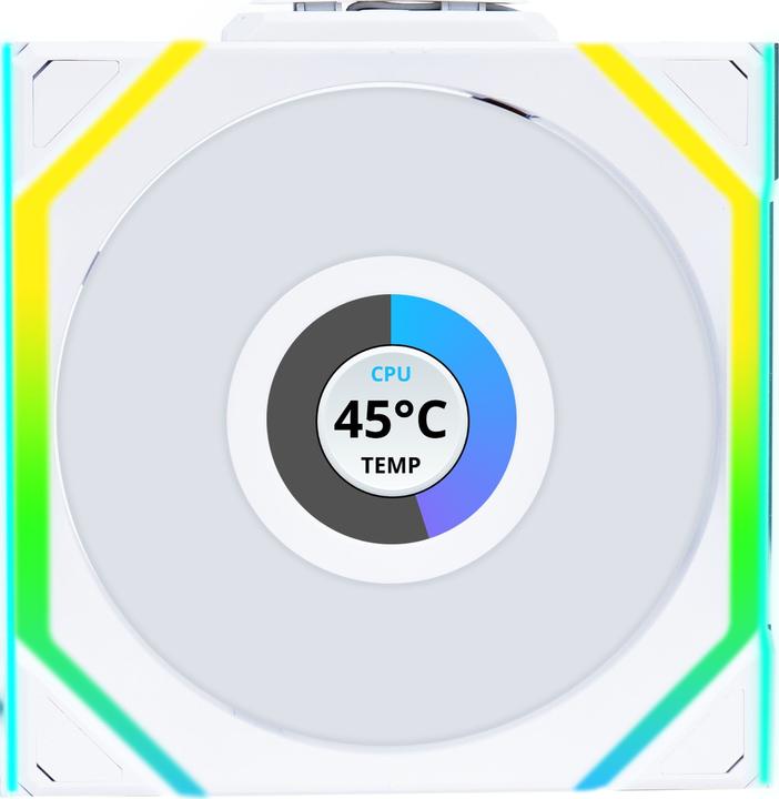 Produktbild Lian-Li UNI FAN SL Wireless LCD Lüfter, ARGB, PWM - Reverse Blade, 120 mm, weiss (120 mm, 1 x)