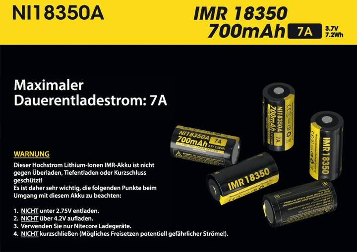 Immagine prodotto Nitecore Batteria 18350 Li-Ion IMR