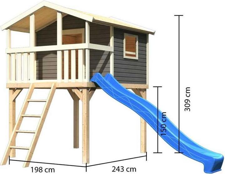 Produktbild Akubi Karibu Stelzenhaus Benjamin Fichte terragrau inkl. Sandkasten und Rutsche 3m grn