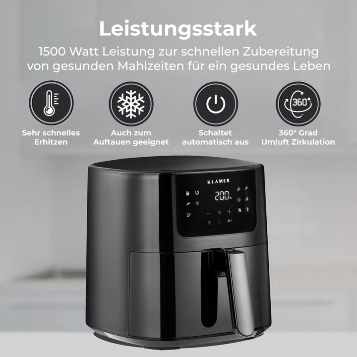 Produktbild KLAMER Heissluftfritteuse 5l XL, Heissluftfritteuse mit Sichtfenster & Schüttel-Erinnerung, Ölfr…