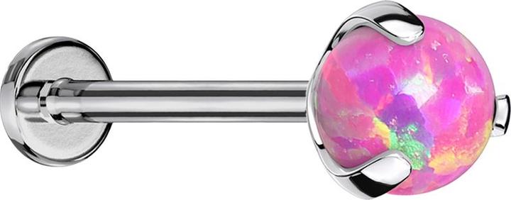 Star Piercing Micro Threadless Labret silber mit Kugel Opal pink gefasst (Titan G23, ohne Messing)