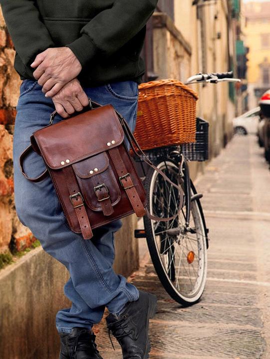 Produktbild Only-Bags.Store Leder Schulranzen Crossbody Bag, Männer Frauen Echtleder Messenger, Umhängetasche, Cross Body Bag
