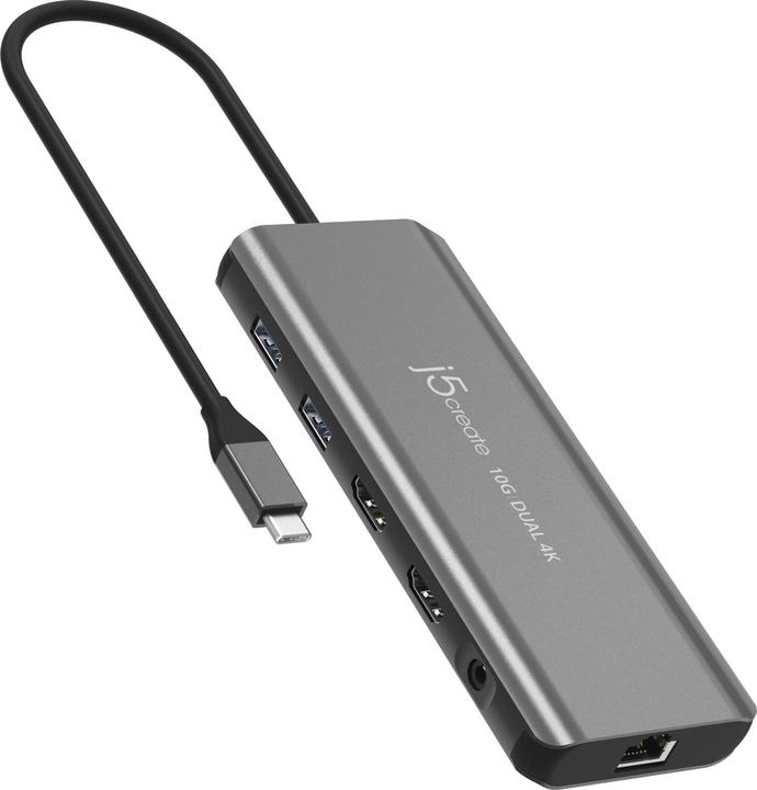 j5Create JCD398 USB-C® Dual 4K HDMI™ 10Gbps Mini Dock, Black, Wired, USB 3.2 Gen 2 (3.1 Gen 2) Type- (2 Ports)