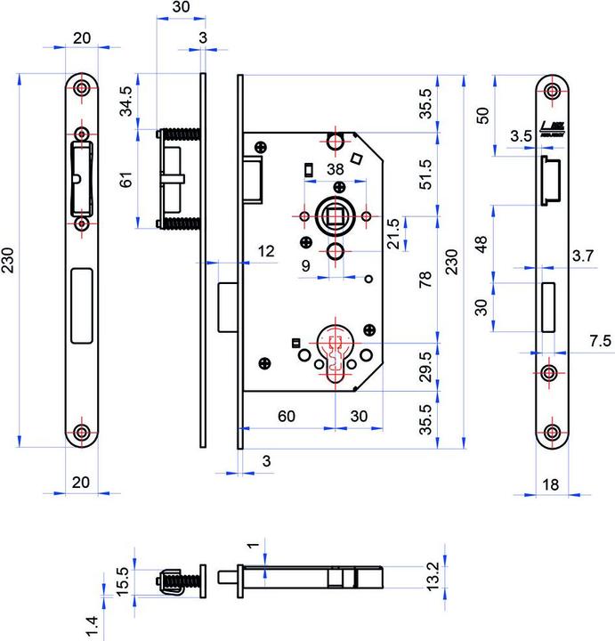 Produktbild MSL Einsteckschlösser CASA Gamma 1113-Blockschloss / Magnetschloss (Einsteckschloss)