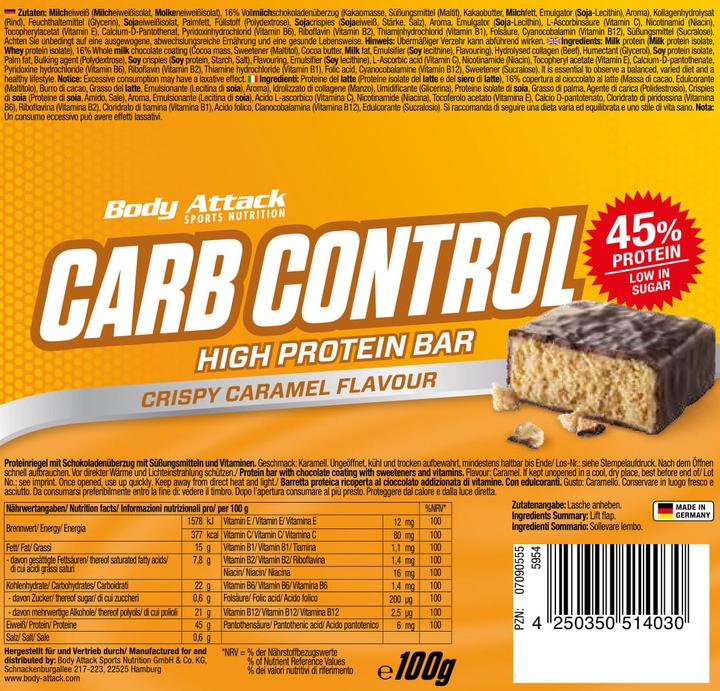 Actual product image Body Attack Carb Control (15x100g bars) (Stracciatella, 15 pcs., 1500 g)