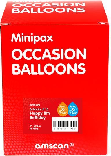 Produktbild Amscan Minipax LuftballonBox Happy 8th Birthday 6erPack