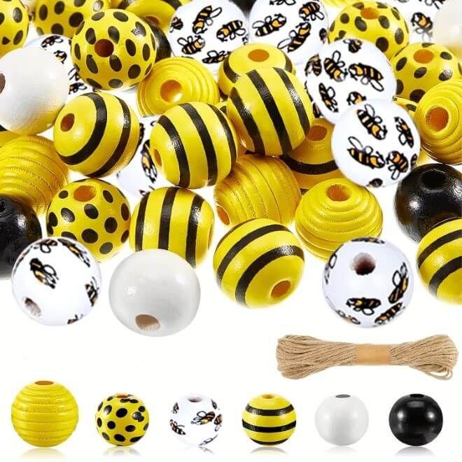 Actual product image MU Classic Bee wooden bead jewellery for DIY crafting
