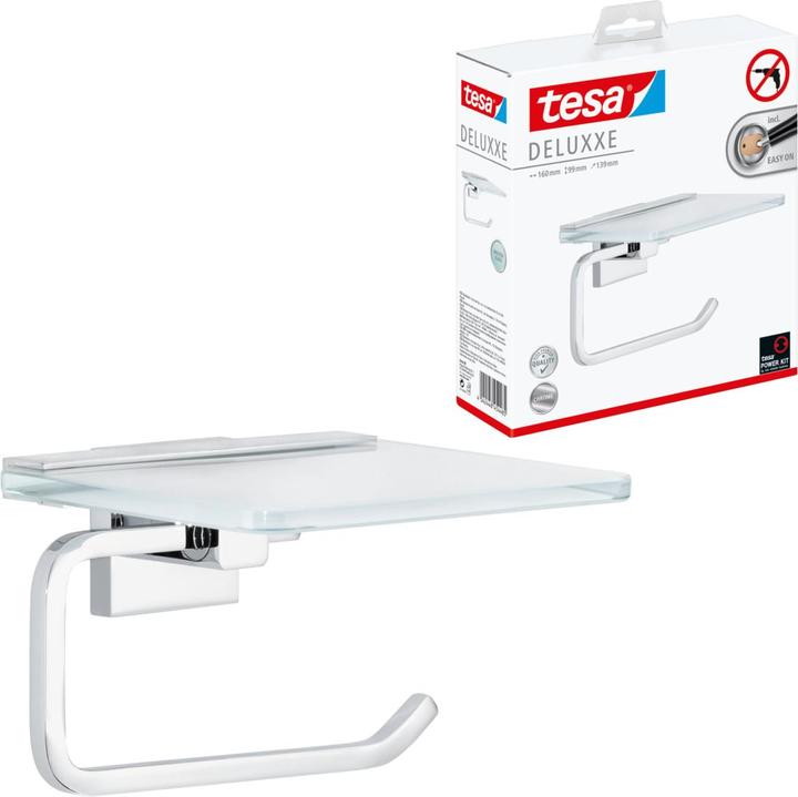 Produktbild tesa DELUXXE Toilettenrollenhalter mit Ablage inkl. Klebelösung ohne Bohren