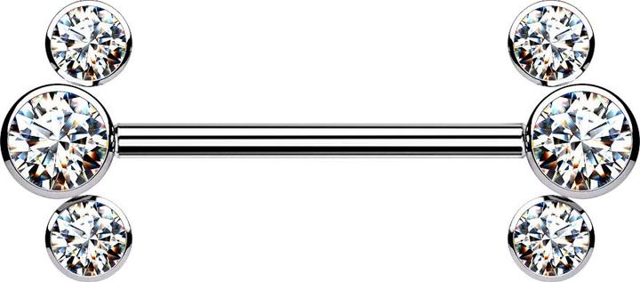 Star Piercing Threadless Barbell silber front drei Kristalle silber (ohne Messing, Titan G23)