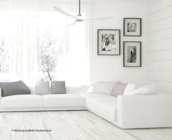 Actual product image CasaFan ECO GENUINO ceiling fan, rotor blade Ø 1520 mm, matt white / chrome. (20 dB)