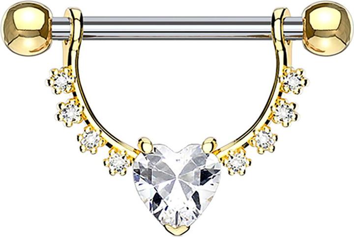 Immagine prodotto Star Piercing Barbell 14k vergoldet Kristall halbbogen mit Herzkristall (senza ottone, Acciaio chirurgico 316L)