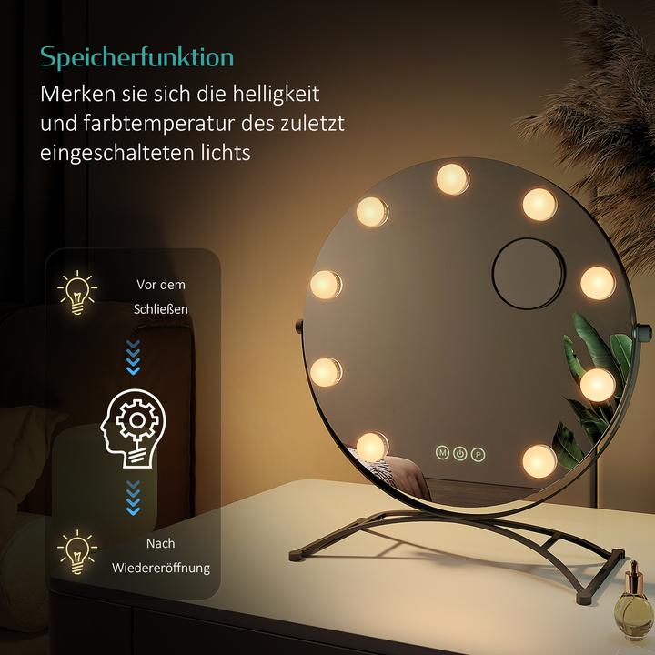 Image du produit Emke Miroir cosmétique rond style Hollywood avec 11 lampes, grossissement 1X+7X, 3 couleurs de lumière, 4