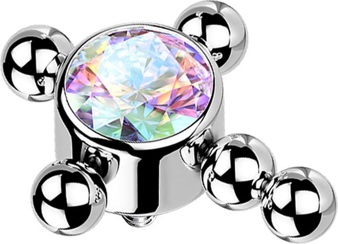 Actual product image Star Piercing Dermal Anchor silver cross beads crystal multicolour (without brass, Titanium G23)