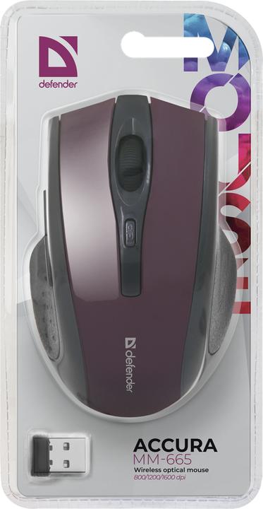 Immagine prodotto Defender MAUS ACCURA MM-665 RF ROSSO SCURO 1600dpi 6P (Senza fili)