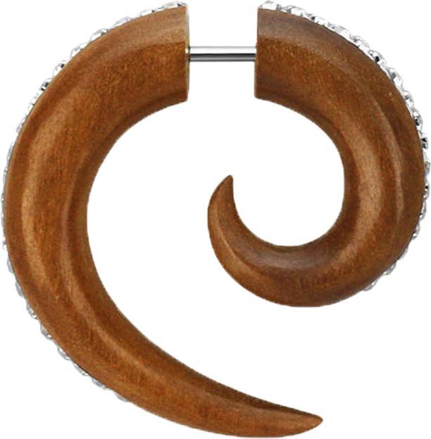 Produktbild Star Piercing Fake Spirale aus Sawo Holz mit Kristallstreifen (ohne Messing, Organisch)
