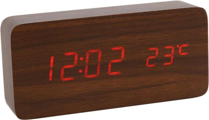 Produktbild JTI Digitaler LED-Wecker mit Holzdesign - Braun / Rot