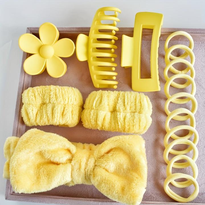 Alopini 16pcs/set hair accessories kit flower shaped hair claw clip bowknot decorative hairband large (16 pcs.)