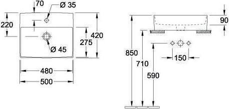 Actual product image Villeroy & Boch V&B Countertop washbasin MEMENTO 2.0 500x420mm with ÜL we C+ (420 mm, 500 mm)
