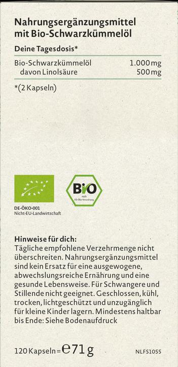 Nährwerte und Zutaten Nature Love Schwarzkümmelöl (120 Stück, Kapseln, 71 g)