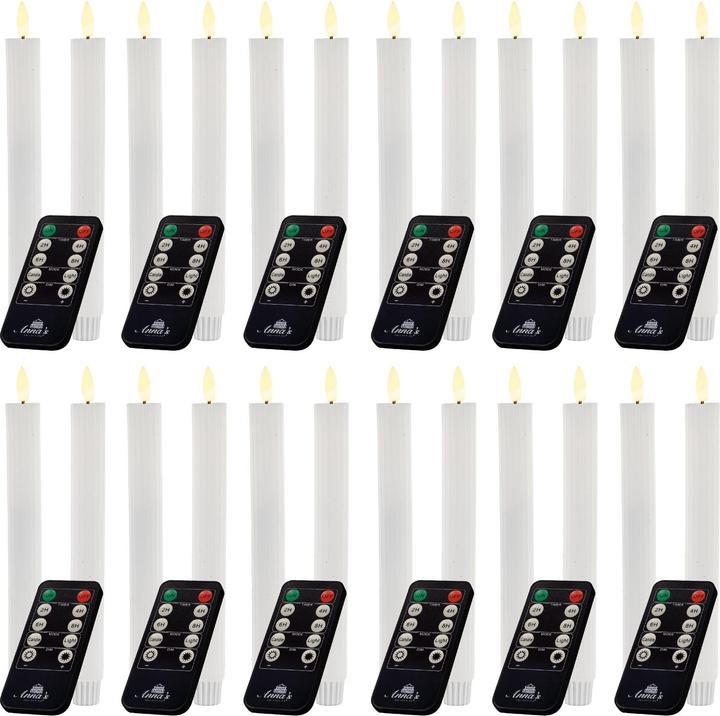 Novaliv LED Stabkerzen 24 Stück ECHTWACHS gerippt WEISS - mit Timer Funktion 6 Stunden - 23cm Höhe für (24 x)