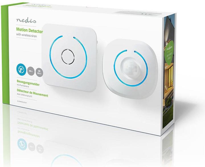 Produktbild Nedis Bewegungsmelder Alarm - atteriebetrieben - 85 dB - Detektorreichweite 6 m - Weiss/Blau - 2 Stü (6 m)