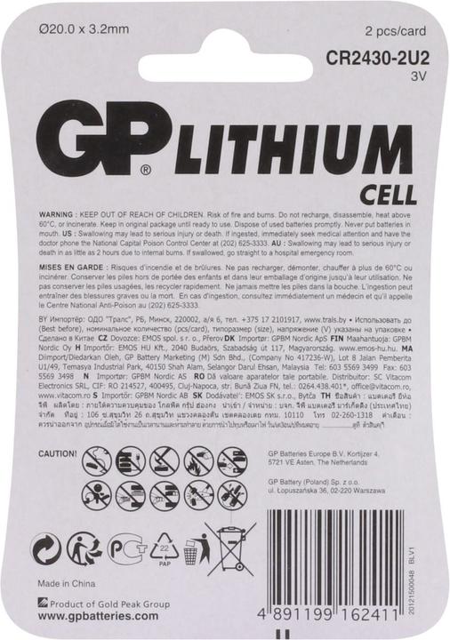 Image du produit GP Batteries CR 2430 Lithium (2 pcs, CR2430, 300 mAh)