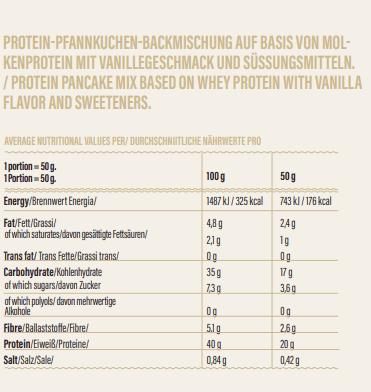 Valori nutrizionali e ingredienti GoFitness Mix per pancake proteico (Vaniglia, Cioccolato, 1 pz., 450 g)
