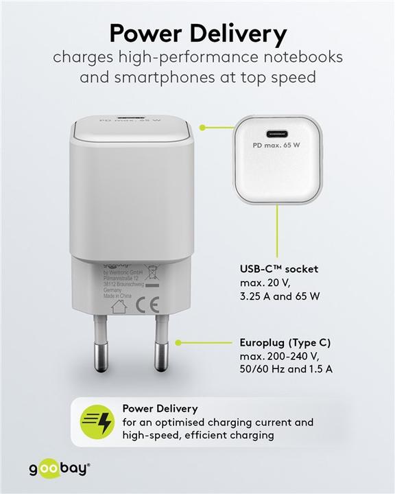 Produktbild Goobay USB-C Nano Schnellladegerät mit GaN Technologie (65 W)