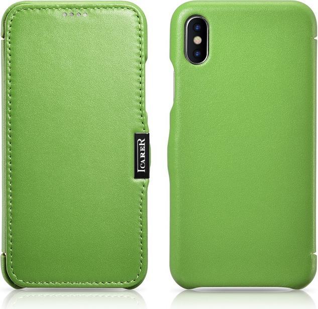 Image du produit iCarer iPhone X/XS - Étui à clapet Luxury Series Vert RIX02 (Apple iPhone X, Apple iPhone XS)