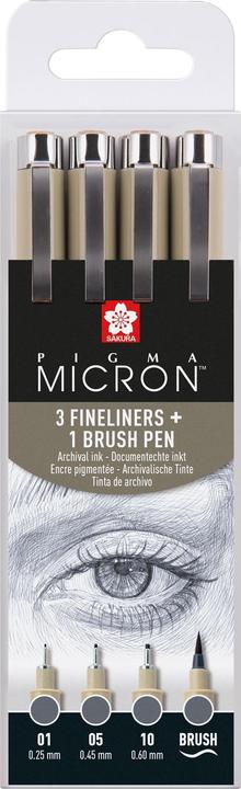 Produktbild Sakura Pigma Micron Fineliners + Brushpen Kaltgrau (Grau, Grey, 4 x)