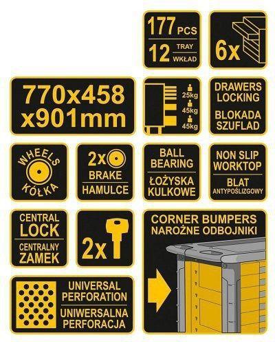 Image du produit Vorel Toya WORKSHOP CABINET 6-Drawer + 177pcs. TOOLS 58540 (90.10 cm, 45.80 cm)