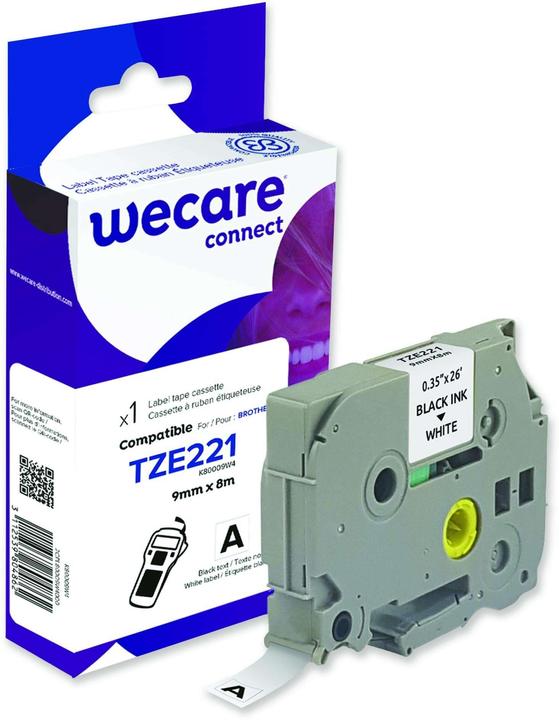 Wecare Schriftband kompatibel zu BROTHER TZE-221 schwarz auf weiss (0.90 cm, Weiss)