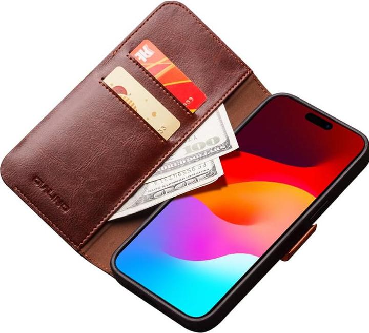 Produktbild QiAlino Hülle Flip mit magnetischem Verschluss Dunkelbraun (Apple iPhone 14)
