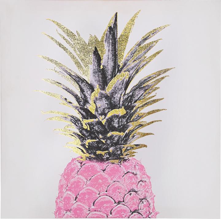 Actual product image Beliani Canvas painting pink / gold pineapple motif set of 3 30 x 30 cm APESIKA (30 x 30 cm)